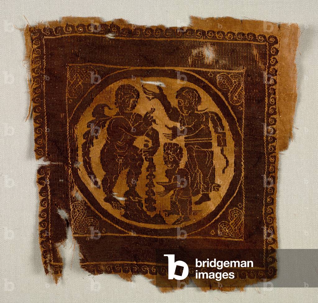 Ornamental Square from a Tunic, 400s (tapestry weave with supplementary weft wrapping, un-dyed linen and dyed wool)  