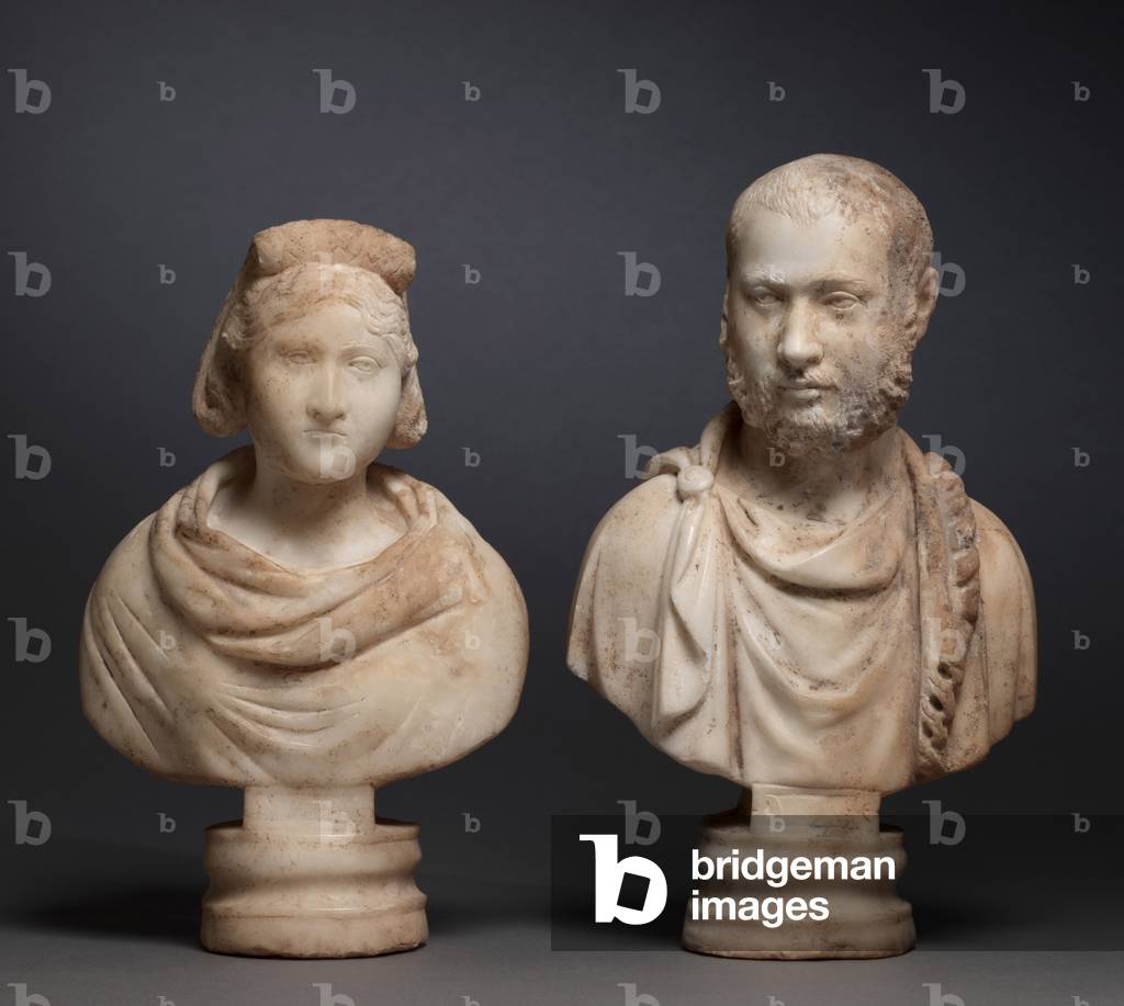 Portrait Bust of an Aristocratic Woman and Portrait Bust of an Aristocratic Man, 280-290 (marble)