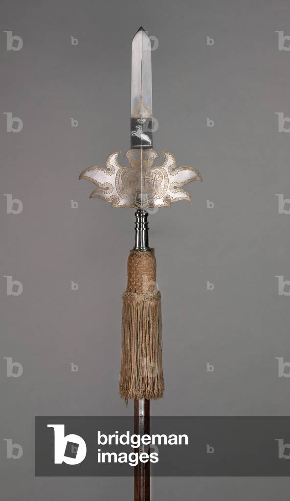 Parade Partisan (from the Bodyguard of August Wilhelm, Duke of Brunswick- Wolfenbüttel [1662-1731]), 1718 (blued, etched and gilded steel, wooden haft with original steel base spike, silk tassel with alternating blue and gold bands) 
