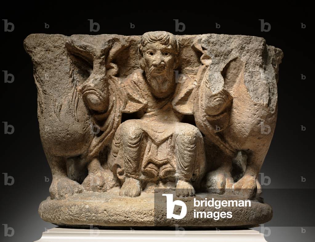 Engaged Capital with a Supporting (Caryatidal) Figure Flanked by Lions, c.1125-1150 (limestone)


