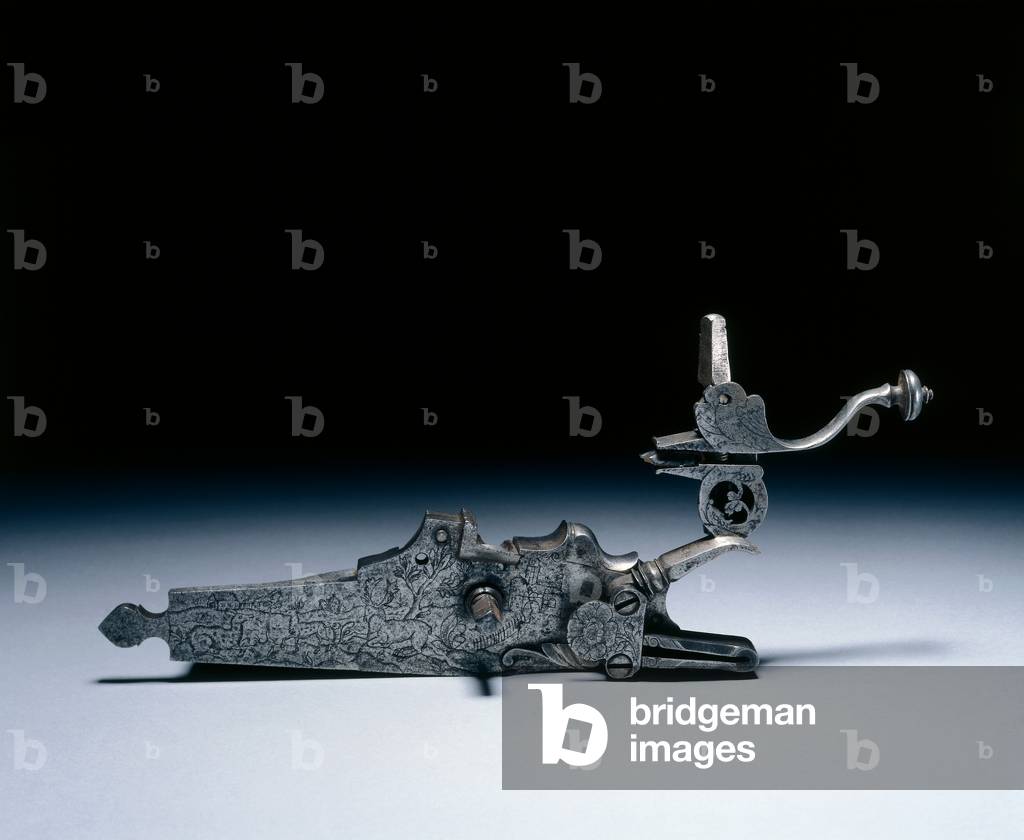 Wheel-Lock from a Hunting Rifle, early 1700s (steel, engraved) 
