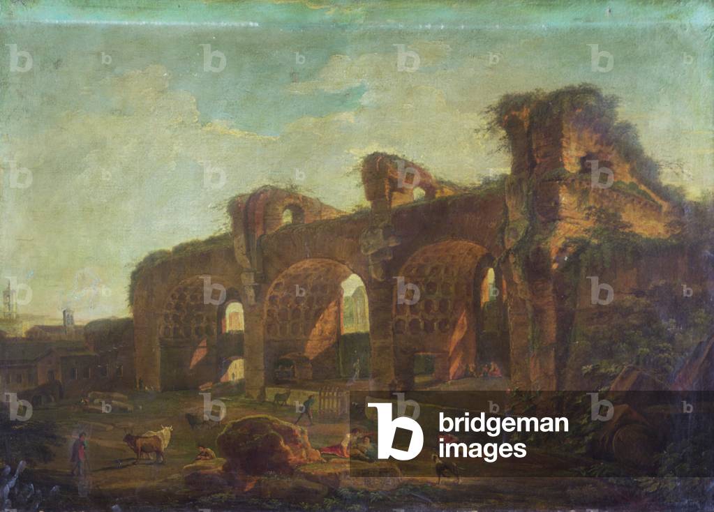 The Basilica of Maxentius in the Roman Forum with Peasants and Cattle in the Foreground (oil on canvas)