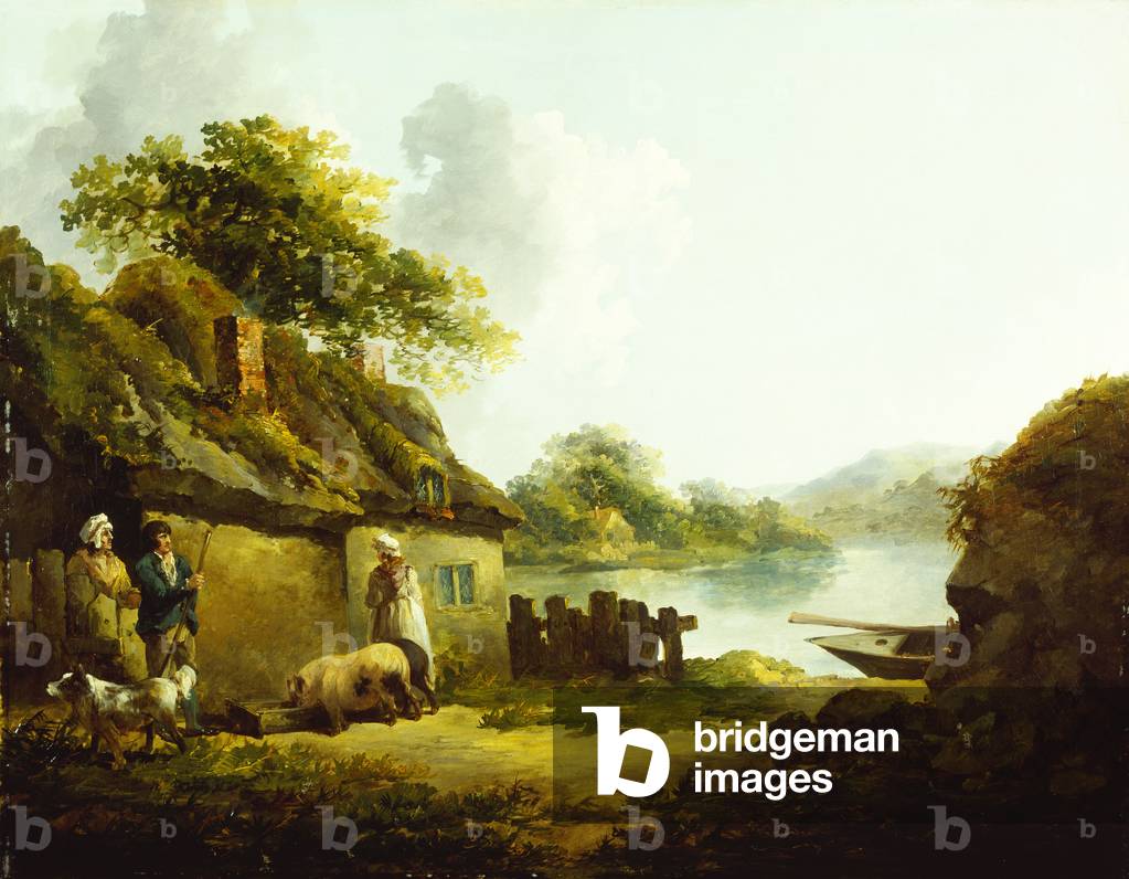 A Gypsy Family outside a Barn in a Landscape (oil on canvas)