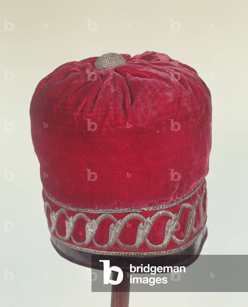 Orthodox church cap supposedly worn by Napoleon (1769-1821) while crossing the Berezyna River in 1812 (velvet with leather & silver thread)