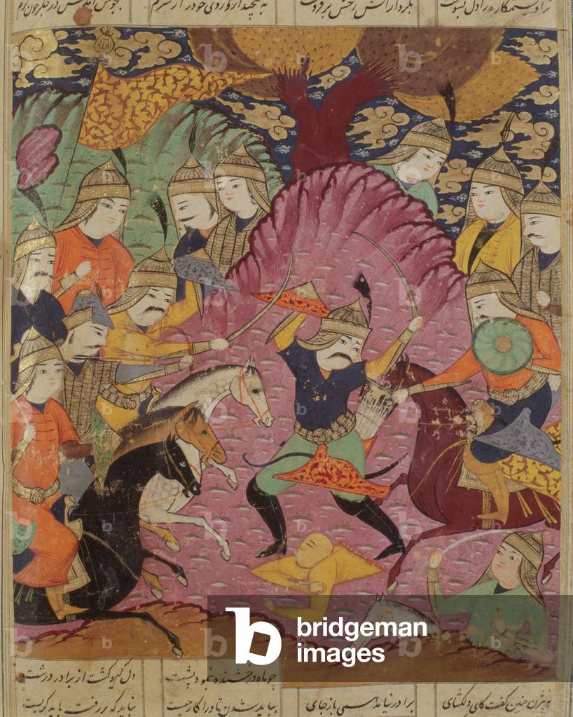 Fight between Bahrama and Tazaw, illustration from the 'Shahnama' (Book of Kings) by Abu'l-Qasim Manur Firdawsi (c.934-c.1020) 1619 (gouache on paper)