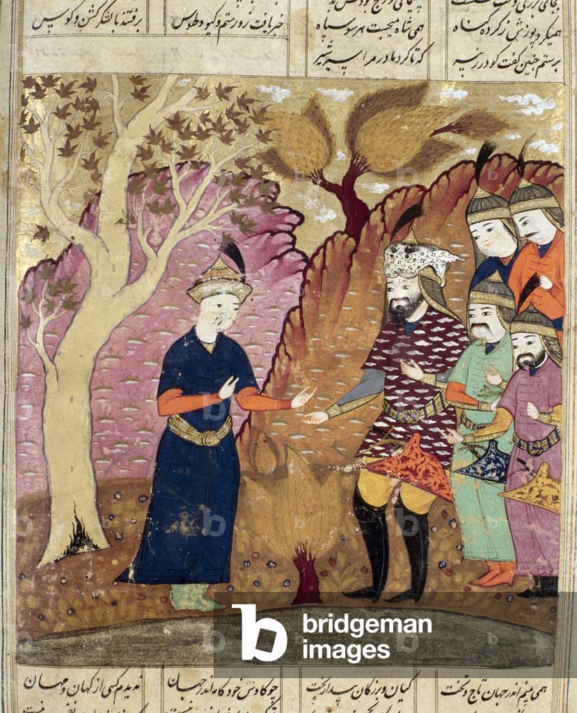 Knights finding the fallen Kawus, illustration from the 'Shahnama' (Book of Kings) by Abu'l-Qasim Manur Firdawsi (c.934-c.1020) 1619 (gouache on paper)