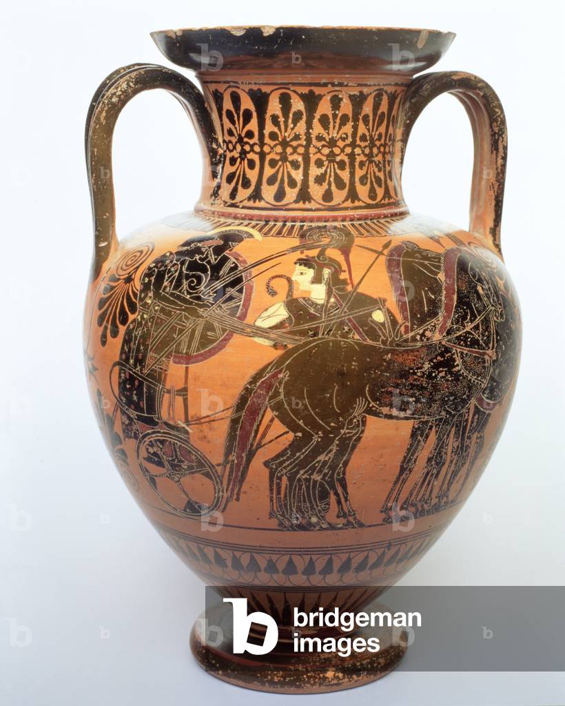 Black-figure amphora depicting a quadriga, 515-490 BC (ceramic)