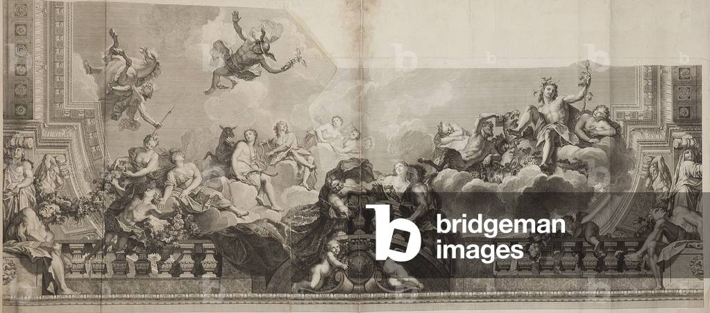 Design of Centre Panel of Ceiling of the Grand Gallery of the Palais Royal, engraved by Nicolas Henri Tardieu (1674-1749), 1717 (engraving)