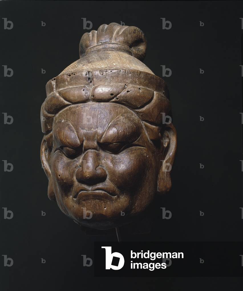 Head of a Heavenly King, Lokapala, Late Heian Period (wood)