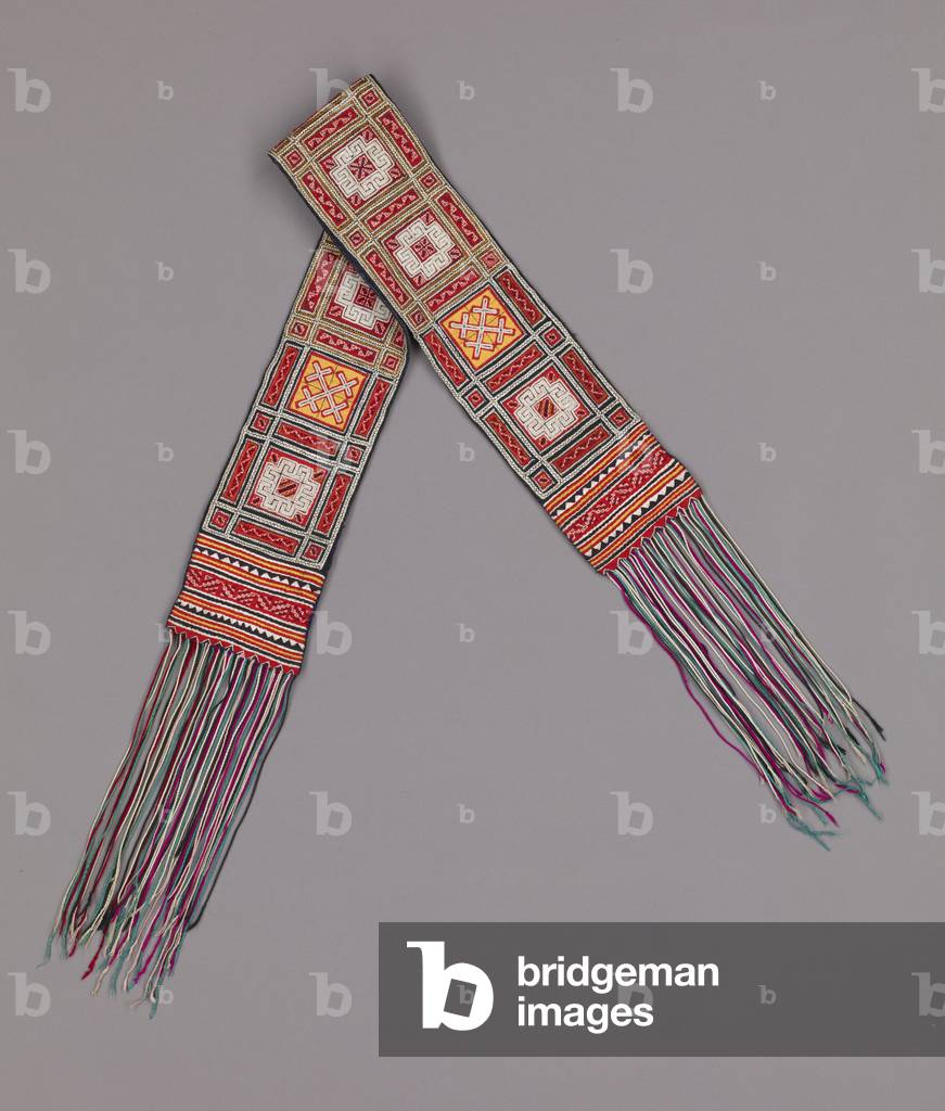 Belt, 20th century (cotton and silk. plain weave with appliqué and embroidery, attached fringe)
