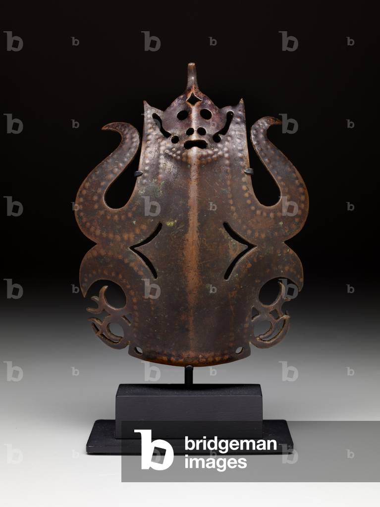 Warrior's headdress ornament: frontal figure, 19th century or earlier (brass)