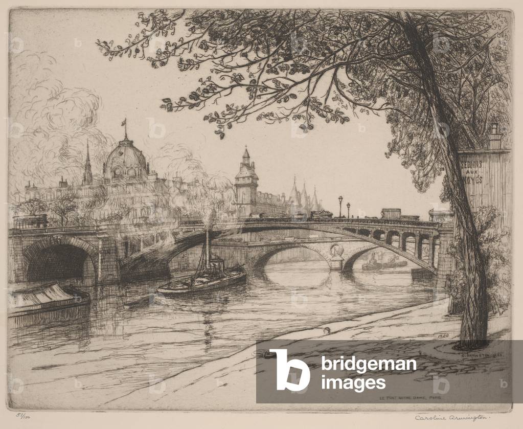 Le Pont Notre Dame, Paris, 1920 (etching)
