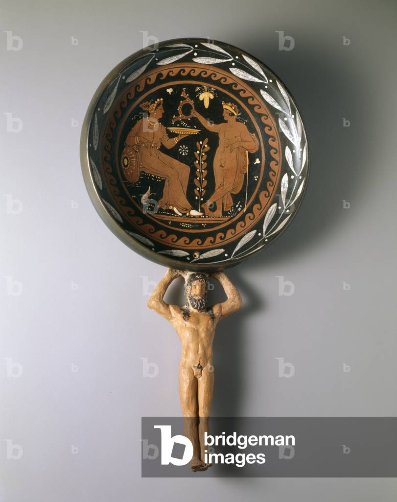 Red-figure patera with Atlas handle, last third of 4th century B.C. (ceramic and pigment)