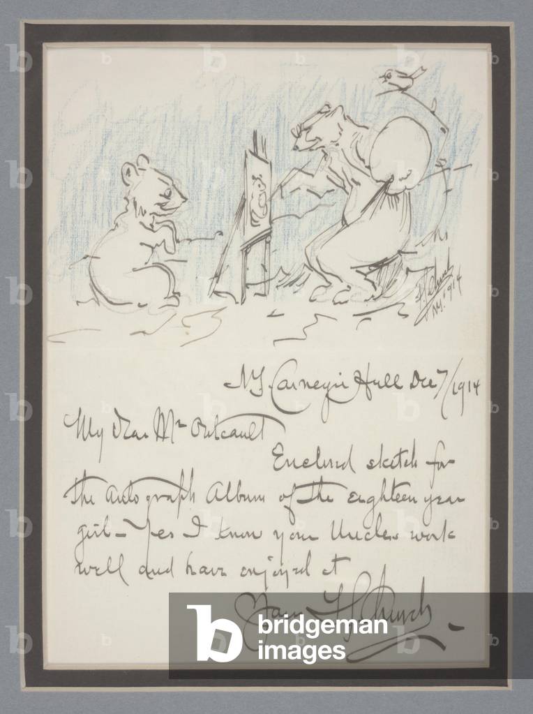 Autograph letter with sketch, 1914 (pen, ink & coloured pencil on paper)