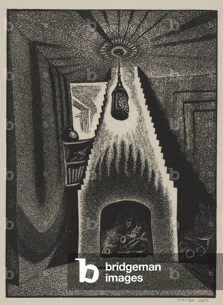 Lantern and Fireplace, 1932 (wood engraving)