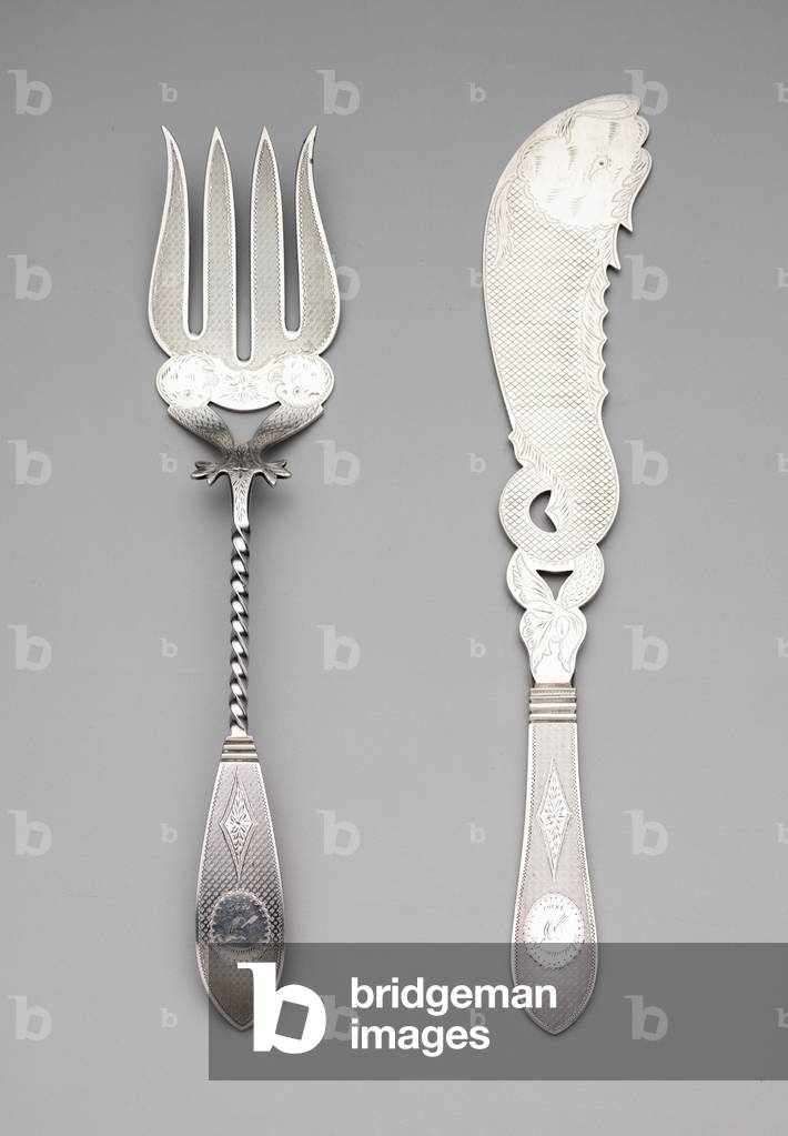 Fish slice and fork, 1860 (sterling silver)
