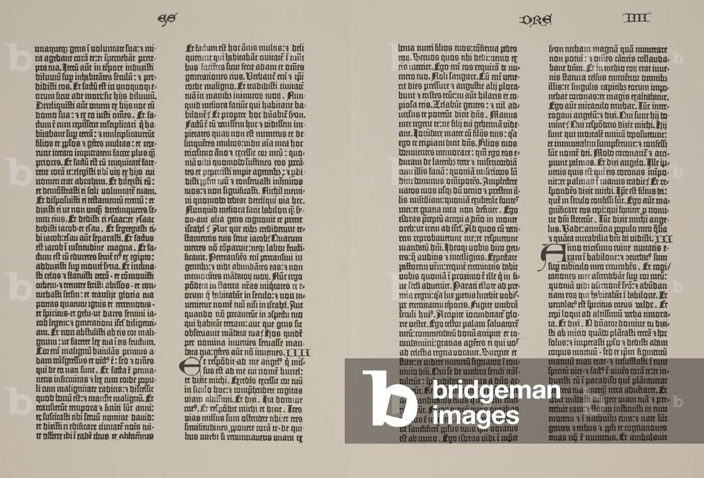 Facsimile of leaf from IV Ezra in Gutenberg Bible (ink on paper)