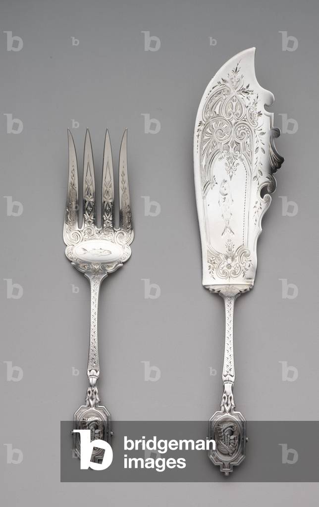 Fish slice and fork, c.1850-53 (coin silver)