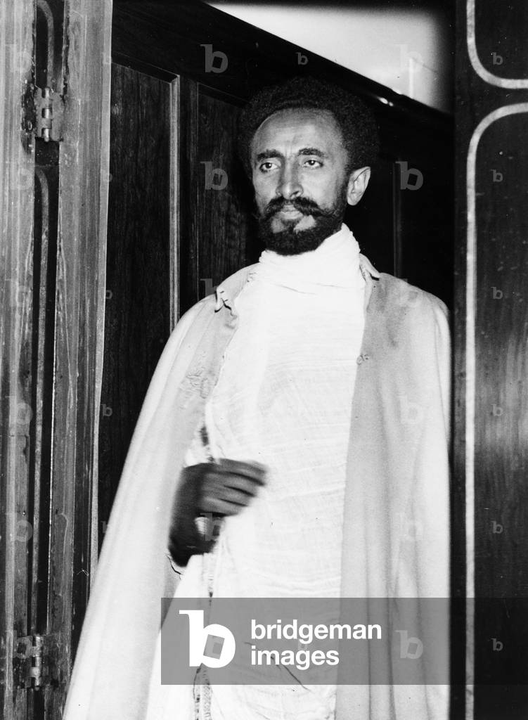 Emperor Haile Selassie I of Ethiopia photographed at Euston Station prior to his departure for Scotland, London, June 1936 (b/w photo)