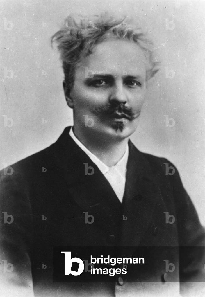 Portrait of Swedish writer August Strindberg (b/w photo)
