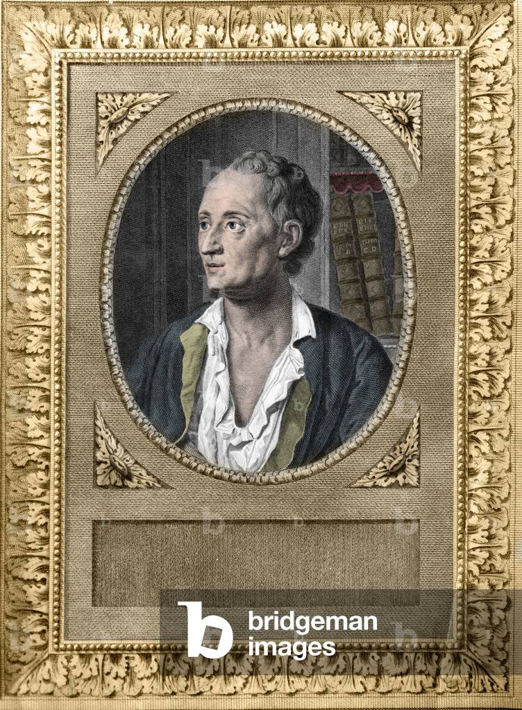 Portrait of Denis Diderot (1713-84) - Portrait of Denis Diderot (1713-1784), French writer and philosopher, behind him two volumes of the Encyclopedie