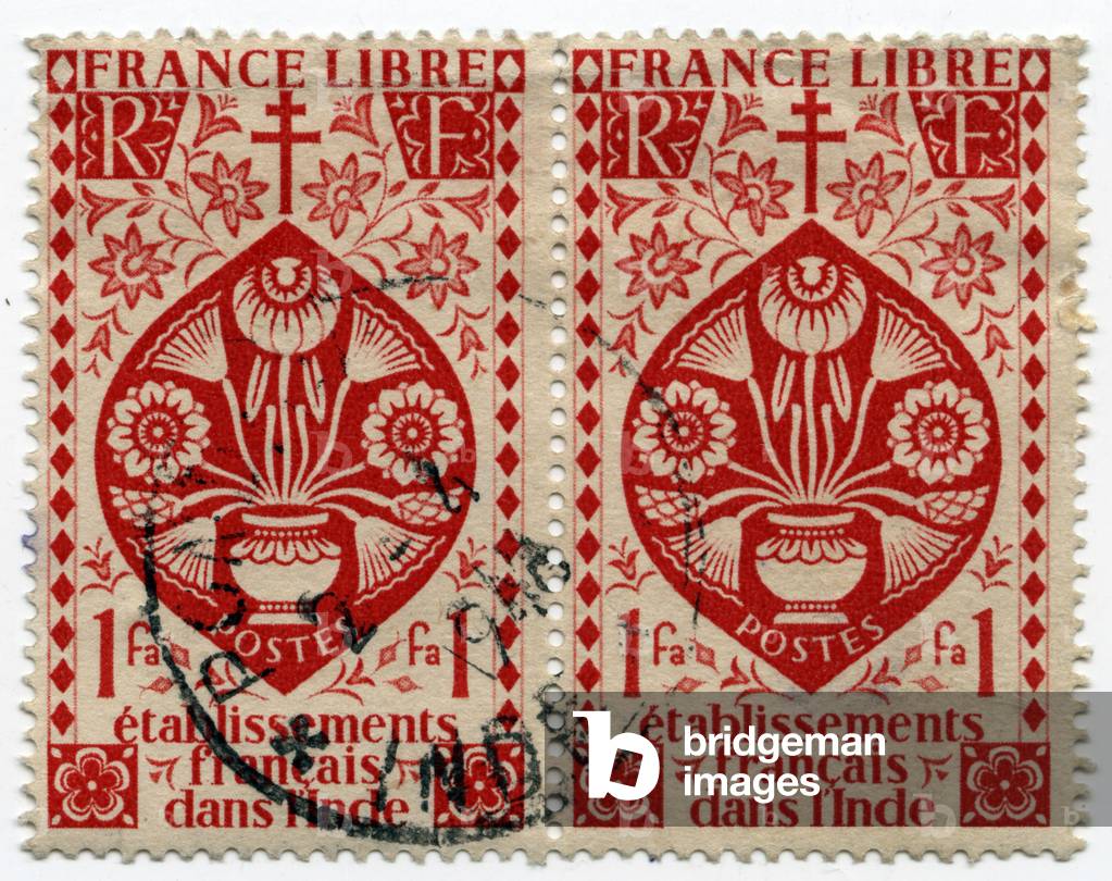 French India - Indies Counters - 1942 stamp - Free France - French India - French establishments in India -