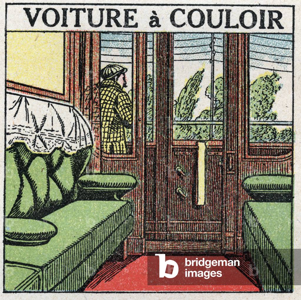 Railways: corridor wagon. Anonymous illustration of 1925. Private collection.