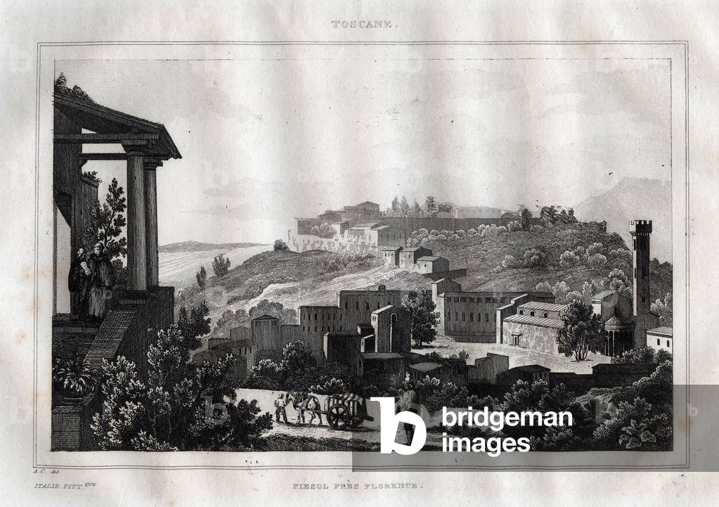 Fiesole -Tuscany - Engraving from “” Picturesque Italy”” by M. de Norvins, Ch. Nodier 1834-1836.