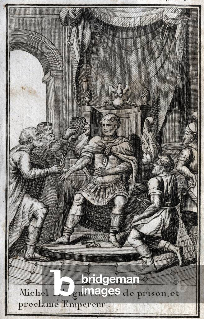 Coronation of Michael II the Amorian (the Begue) (770-829) as Byzantine emperor after his release from prison 