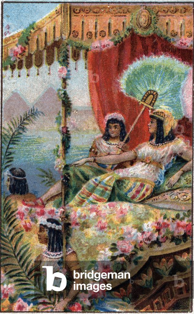 Cleopatre Cleopatre VII Thea Philopator (69-30 BC), Queen of Ancient Egypt, with her servants - Chromolithography of the late 19th century