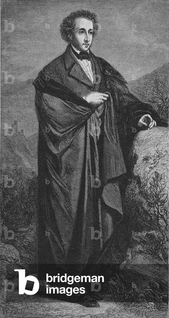 Portrait of Felix Mendelssohn - Bartholdy (1809 - 1847) German composer by Hamman.