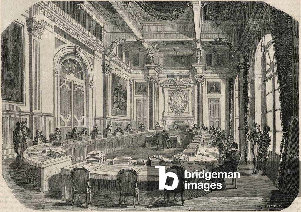 Conseil d'etat - Comite room - Engraving in “Tableau-de-Paris” by Edmond Texier 1852