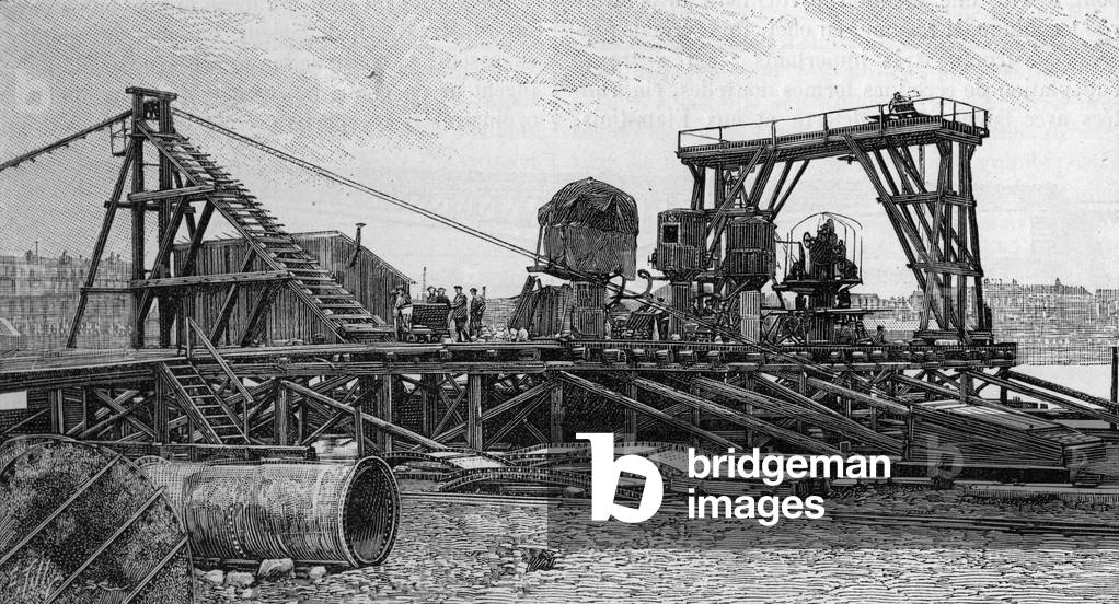 The construction of the Mirabeau bridge in Paris in 1893 (engraving)