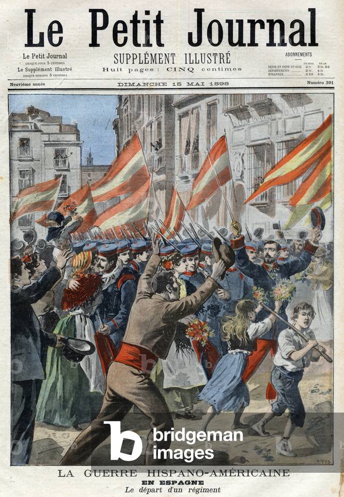 War between Spain and United States: departure of a spanish regiment, 1898 (engraving)