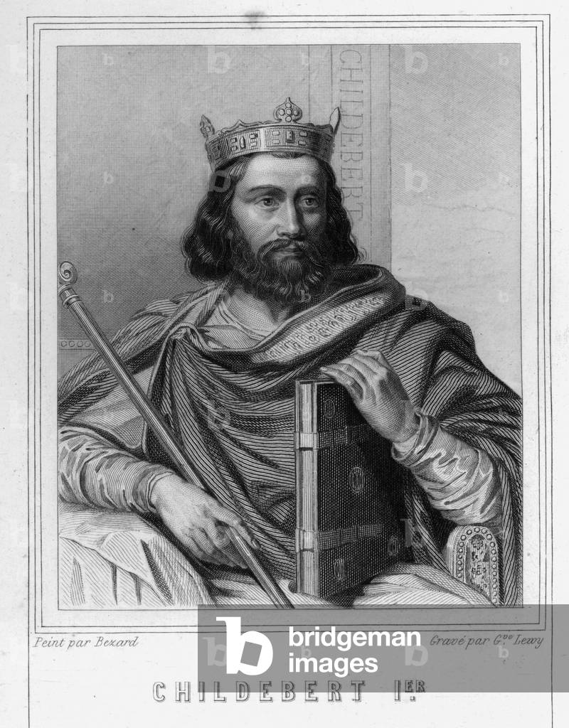 Portrait of Childebert I (v. 495 - 558), King of Paris - in “Histoire des Français”” by Lavallée, engraving, sd., 19th century.