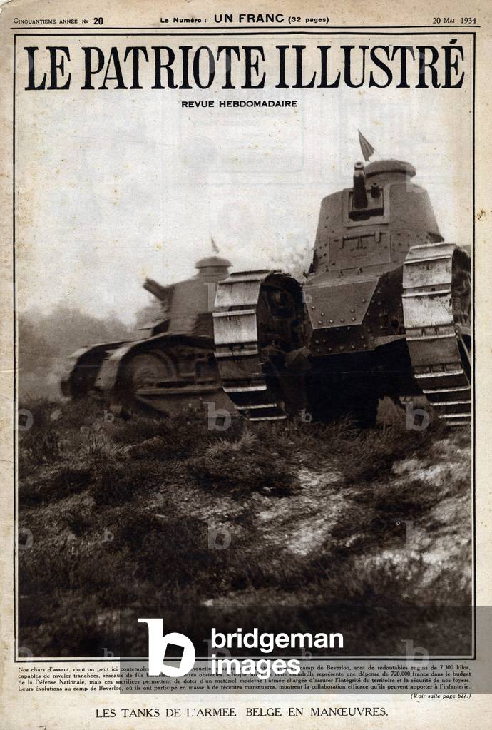 The tanks of the Belgian army in maneuvers: tanks at the Beverloo camp, 1934 (print)