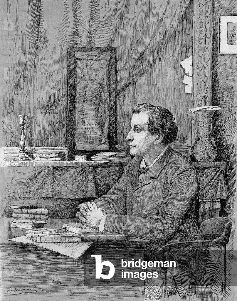 François Coppée (1842-1908), French poet and playwright. Drawing by M.F. Desmoulins.1885.
