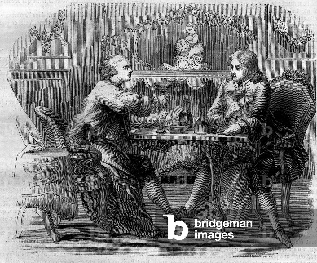 The Marquis de Nointel offering a lunch at the bandit Cartridge (Louis Dominique Cartridge said, 1693-1721). Engraving from 1852.