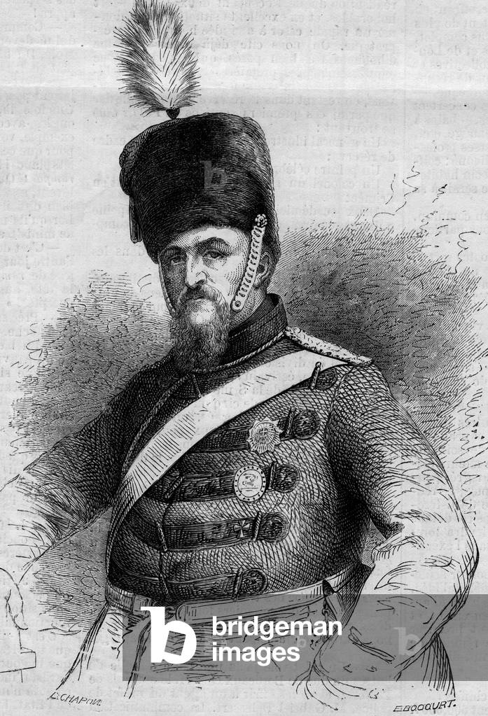 Portrait of Frederic VII (1808-1863), King of Denmark. Engraving in “” Le Monde Illustré”” n°346 of 28 November 1863.