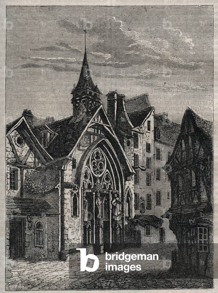 Paris - Rue Saint-Martin, church Saint-Julien-des-Menetriers (Saint Julien des Menetriers) Engraving in “” Physical, civil and moral history of Paris: from the first historical times to the present day” by Jacques Antoine Dulaure, 1853