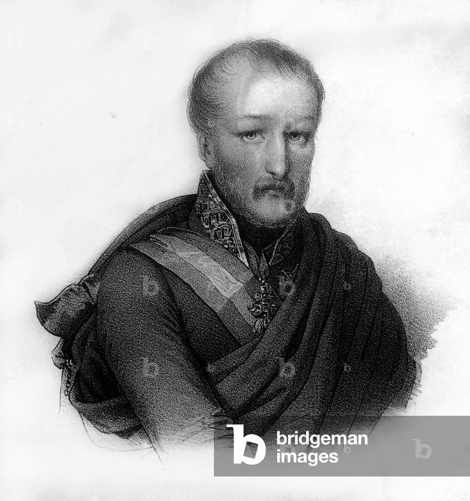 Portrait of Maria José Isidoro de Bourbon, Don Carlos (1788 - 1855) infant of Spain, engraving of the 19th century