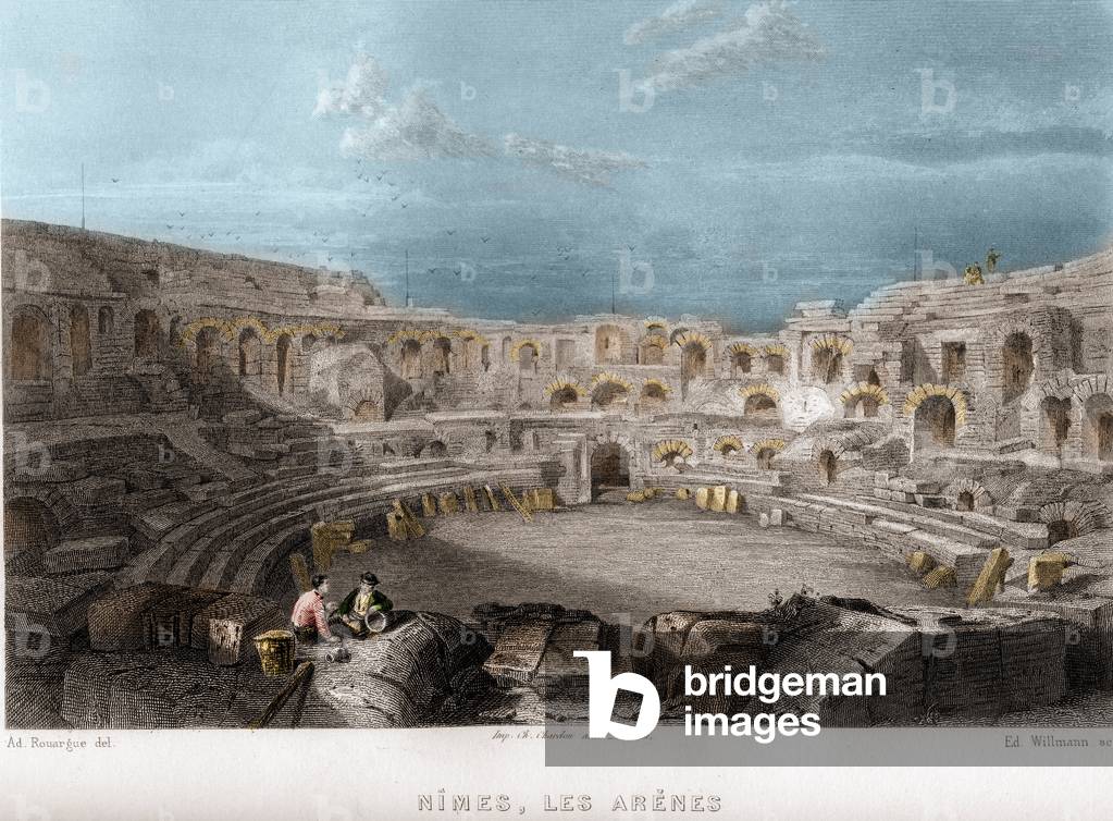 Les arenes de Nimes, Gard, Languedoc-Roussillon, France, 1865 (engraving)