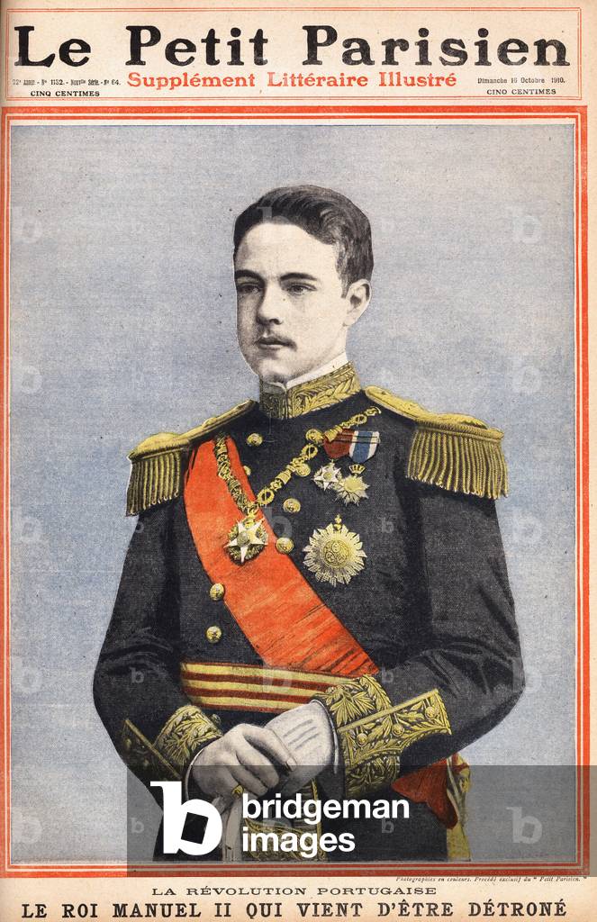 Portugiesische Revolution: Porträt von König Manuel II, der gerade entmachtet wurde. "Le petit parisien" am 16