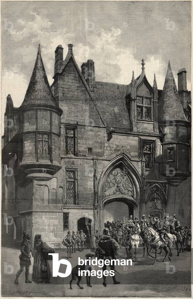 L'hotel de Sens in Paris in the IV arrondissement a l'epoque de la Reine Margot - Exterior view of the Hotel de Sens in Paris at the time of Margaret of France (1553-1615)