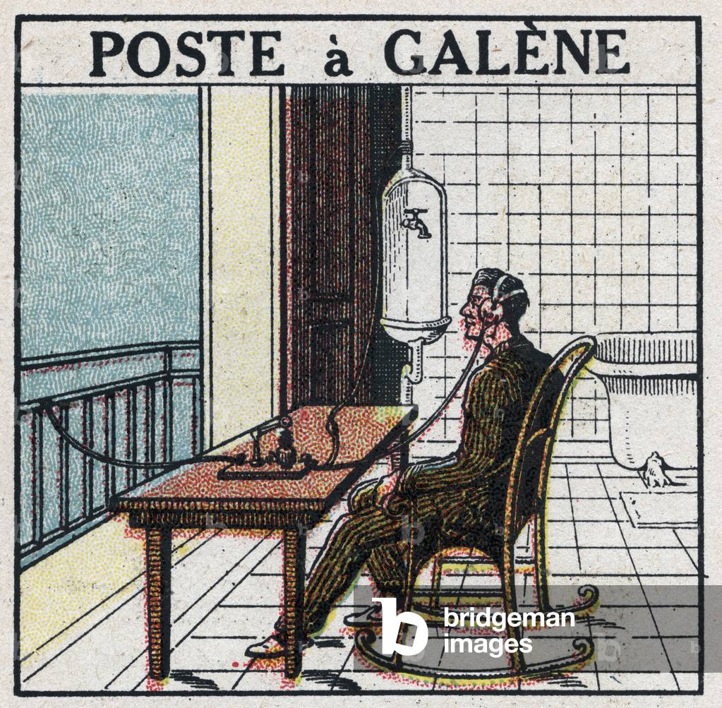 Wireless telephony: radio set in galene. Anonymous illustration of 1925 (print)