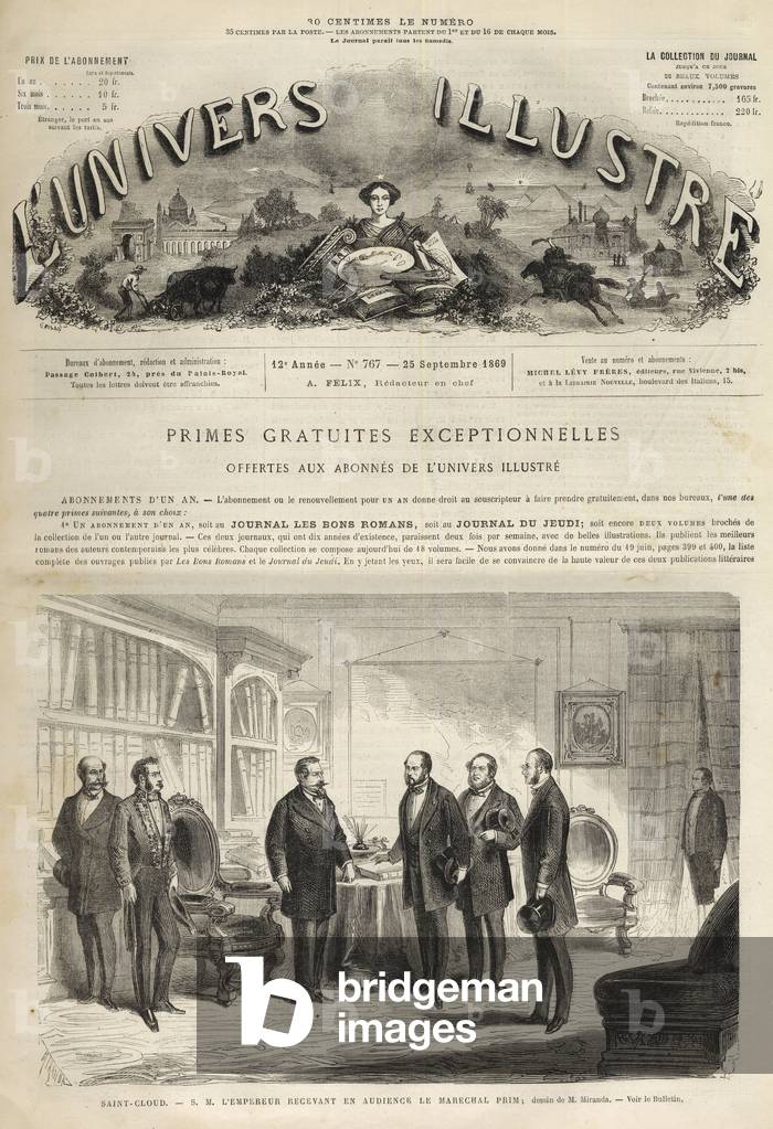 Chateau de Saint-Cloud Napoleon III Receiving Juan Prim (Spanish general and statesman) (Juan Prim, 1st Marquis of los Castillejos) (1814-1870) - the Illustrous Universe of 1869