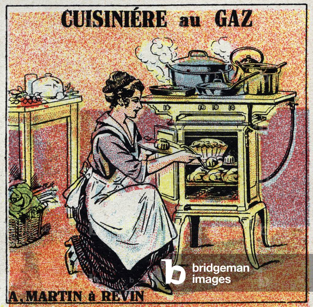 Arthur Martin gas stove for home heating, 1925 (engraving)