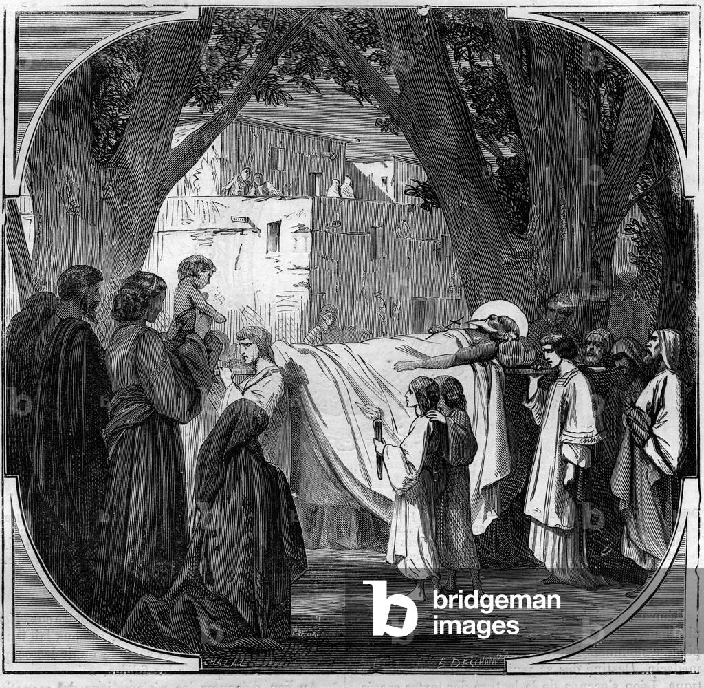 Death of Agathon the Thaumaturge Agathon, pope from 678 to 681. Engraving in “Histoire des Papes-Rois-Queen and Empereurs a travers les centuries”” by Maurice Lachatre, 1863.