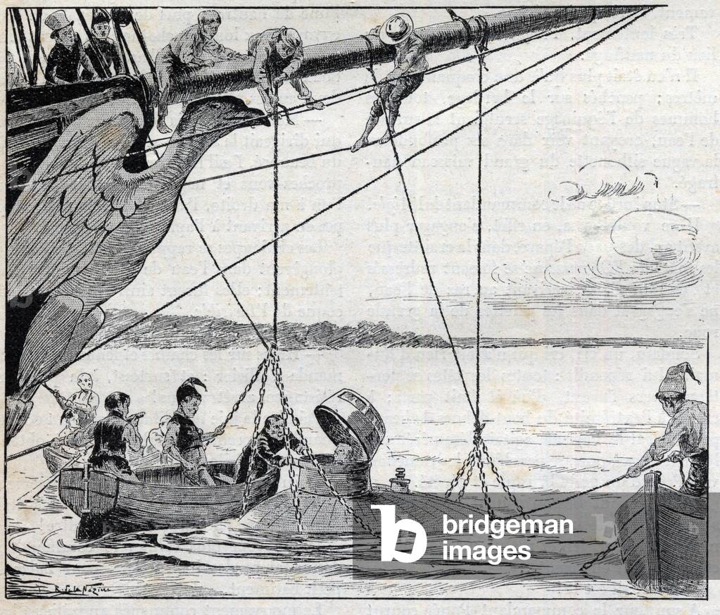 Napoleon escaping from the island of Saint Helene in a submarine (submarine) - illustration for the novel by Emile Cyprien (Emile-Cyprien) Driant (1855-1916), “Emperor's Escape””