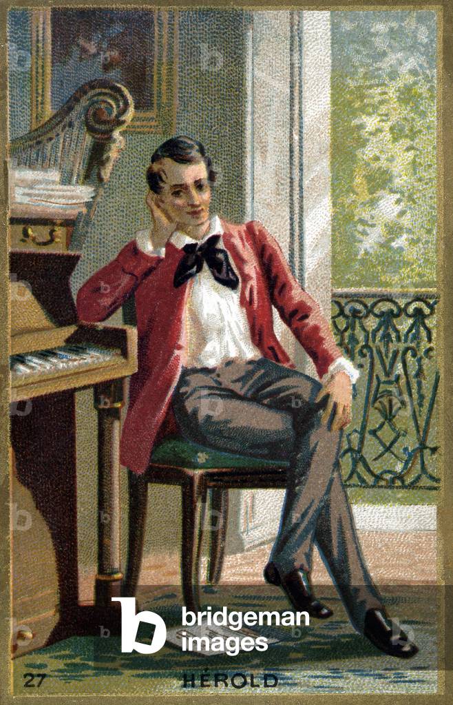 Portrait of Ferdinand Hérold (1791 - 1833), French composer. Chromolithography of the 19th century.
